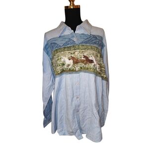 Kaktus Blue and Green Horse Print Shirt